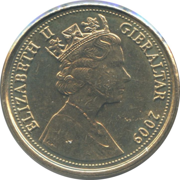 Gibraltar | 1 Pound | Queen Elizabeth II | Neanderthal Skull | KM1091 | 2005 - 2011