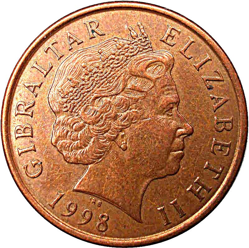 Gibraltar | 2 Pence Coin | Queen Elizabeth II | KM774 | 1998 - 2003