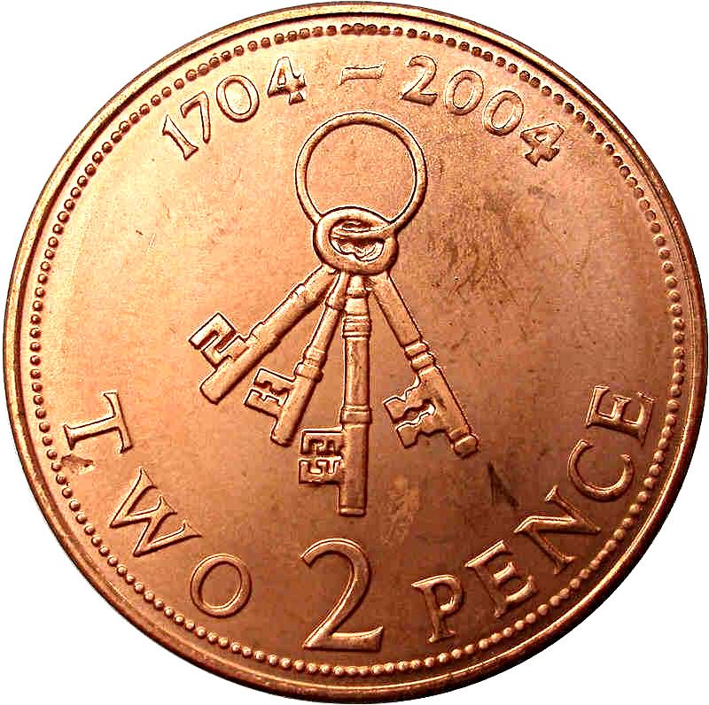 Gibraltar | 2 Pence | Queen Elizabeth II | Occupation | Key | KM1044 | 2004