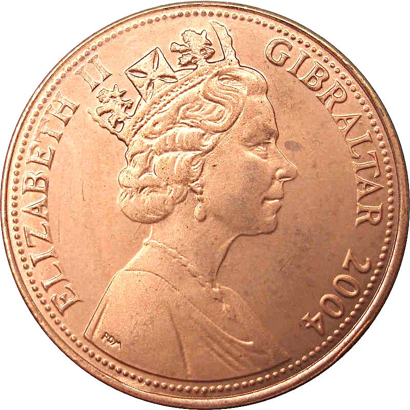 Gibraltar | 2 Pence | Queen Elizabeth II | Occupation | Key | KM1044 | 2004