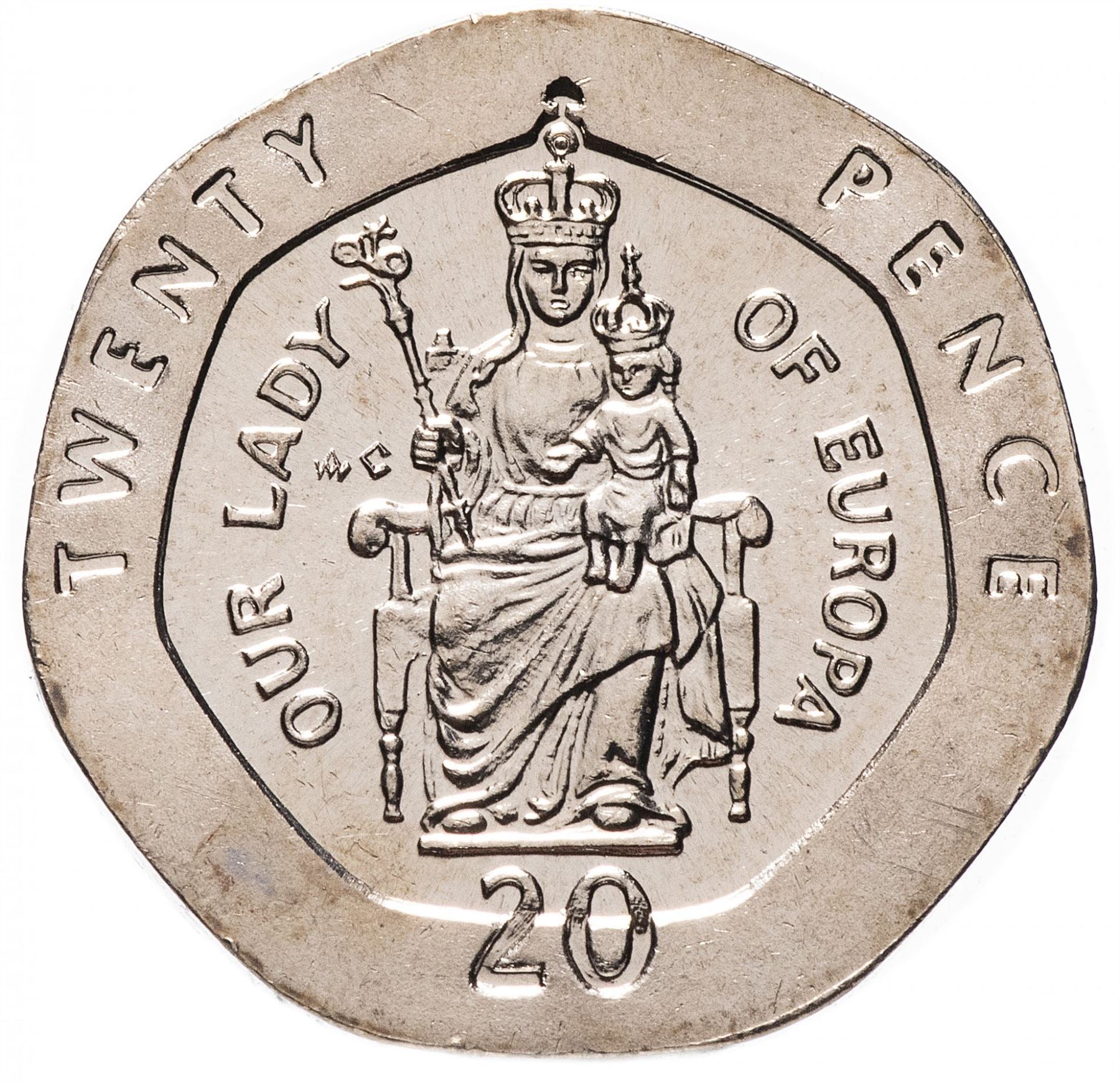 Gibraltar | 20 Pence Coin | Queen Elizabeth II | Our Lady of Europa | KM16 | 1988 - 1997