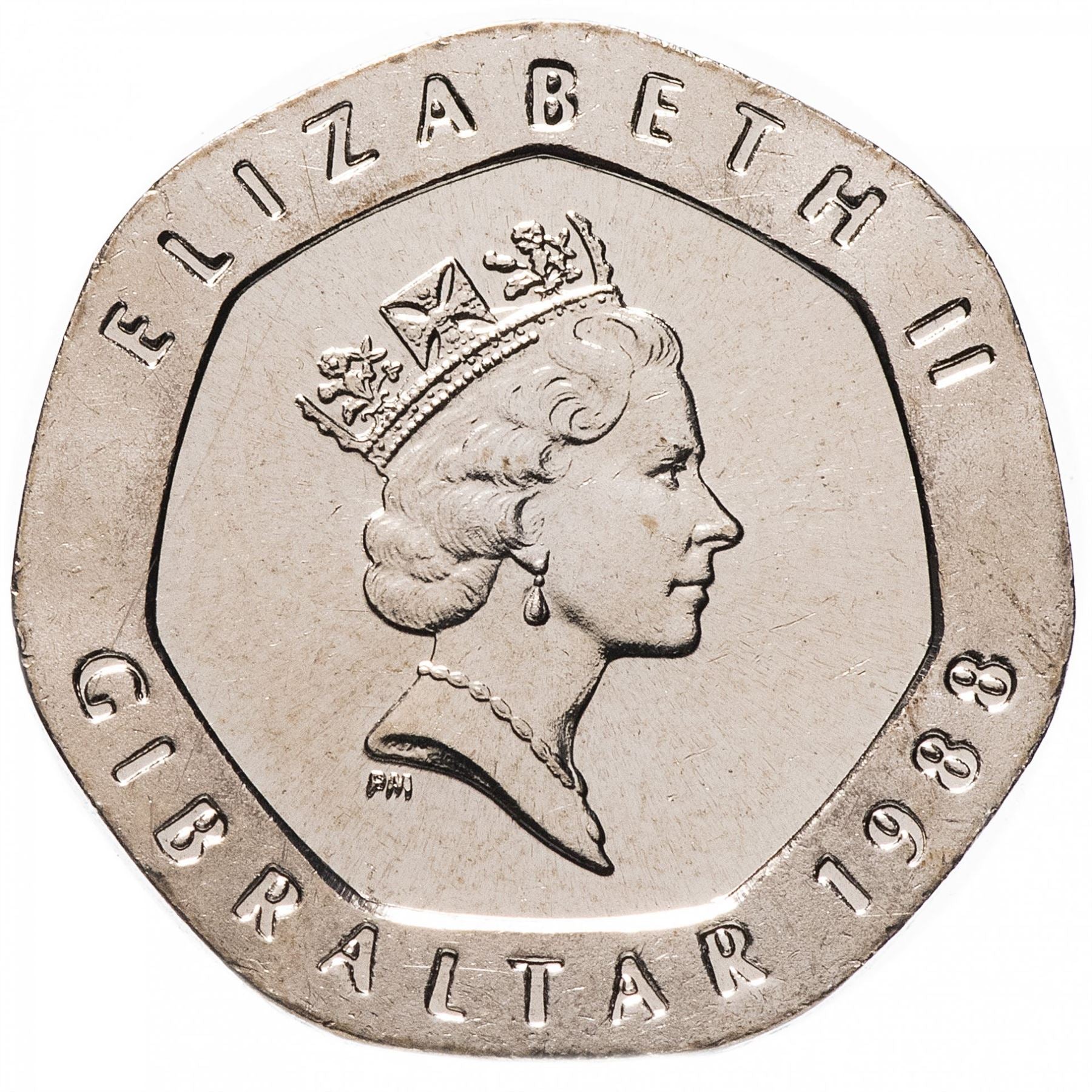 Gibraltar | 20 Pence Coin | Queen Elizabeth II | Our Lady of Europa | KM16 | 1988 - 1997