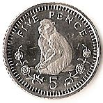 Gibraltar | 5 Pence Coin | Barbary Macaque | Candytuft | KM775 | 1998 - 2003