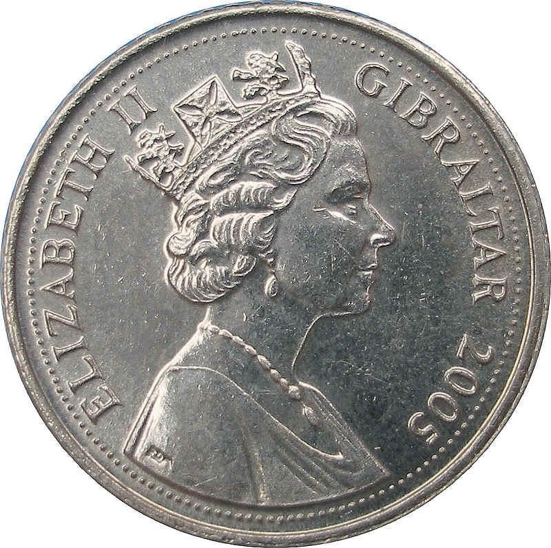 Gibraltar | 5 Pence Coin | Queen Elizabeth II | Barbary Macaque | KM1081 | 2005 - 2009