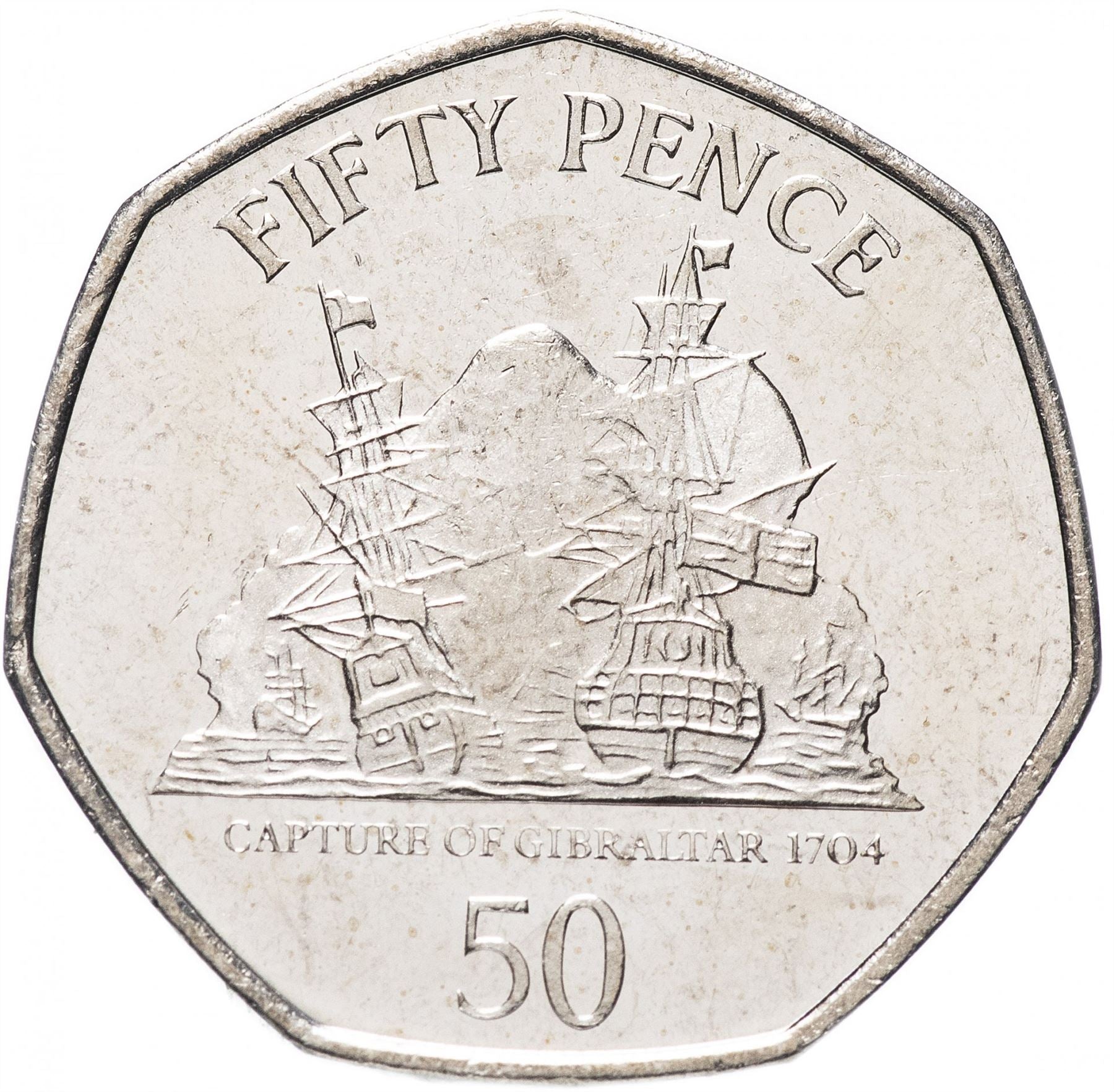 Gibraltar | 50 Pence Coin | Queen Elizabeth II | Capture of Gibraltar | Warship | KM1089 | 2006 - 2011