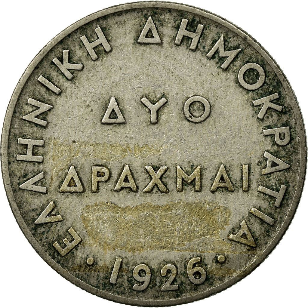 Greece 2 Drachmai Coin | Goddess Athena | KM70 | 1926