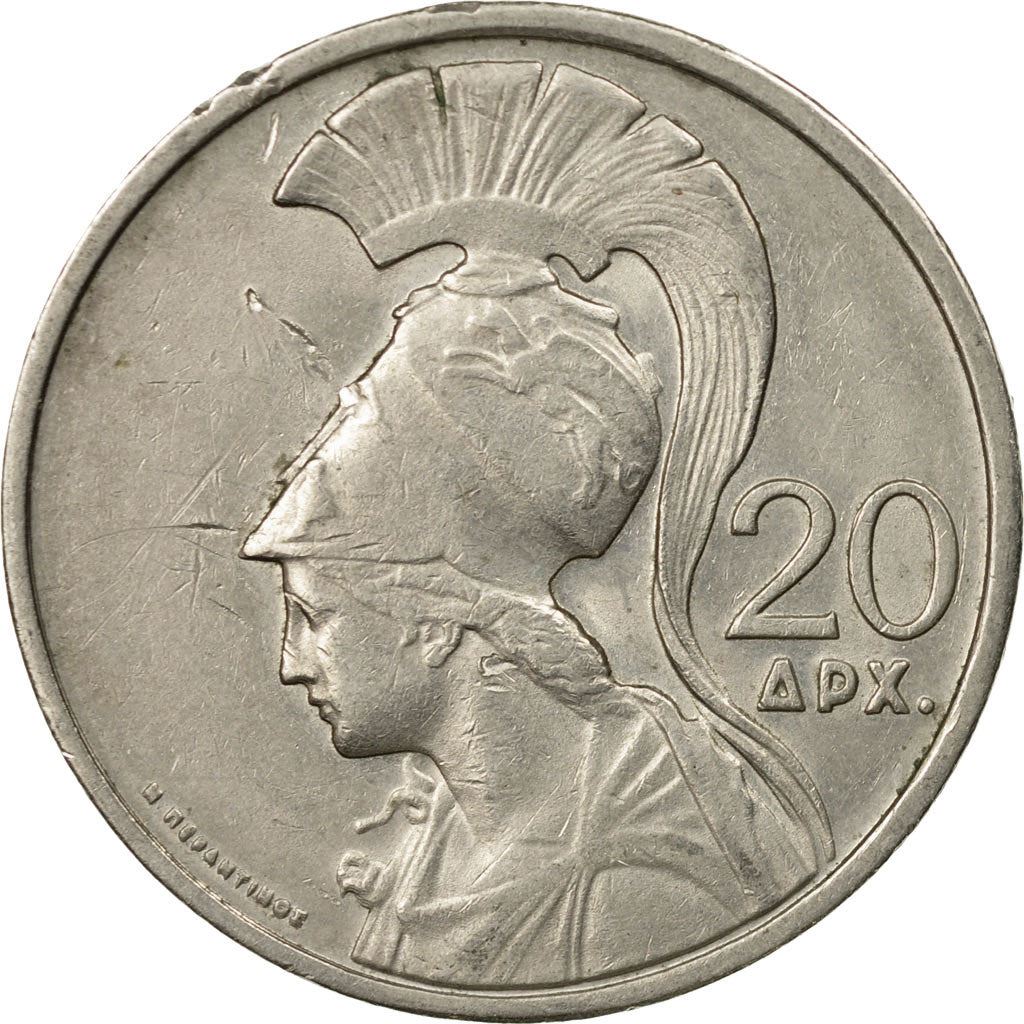 Greece 20 Drachmai Coin | Pheonix | Goddess Athena | KM112 | 1973