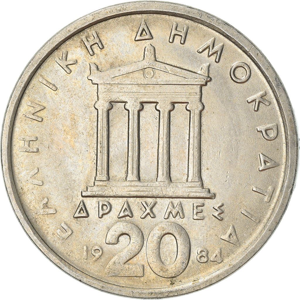 Greece Coin Greek 20 Drachmes | Pericles | Temple of Athena Nike | KM133 | 1982 - 1988