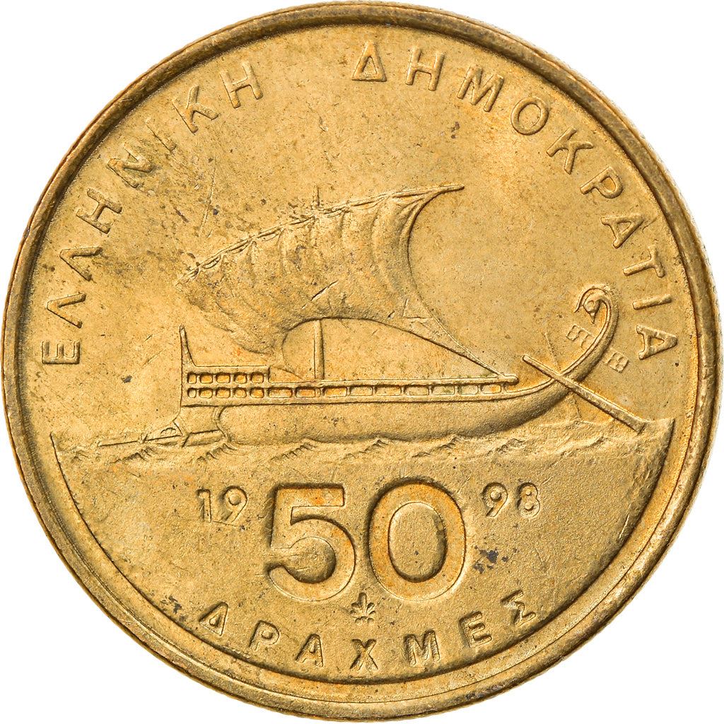 Greece Coin Greek 50 Drachmes | Homer | Trireme Ship | KM147 | 1986 - 2000