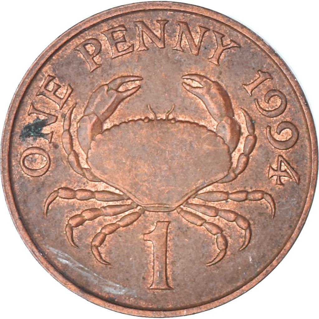 Guernsey Coin | 1 Penny | Queen Elizabeth II | Crab | KM40a | 1992 - 1997