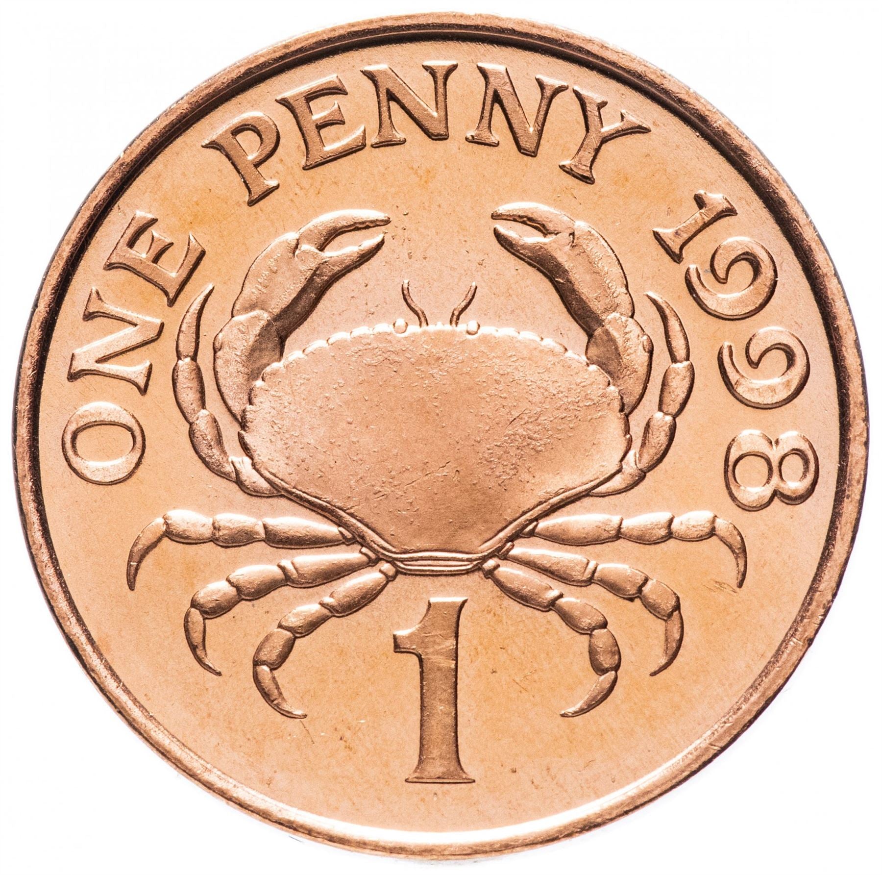 Guernsey Coin | 1 Penny | Queen Elizabeth II | Crab | KM89 | 1998 - 2012