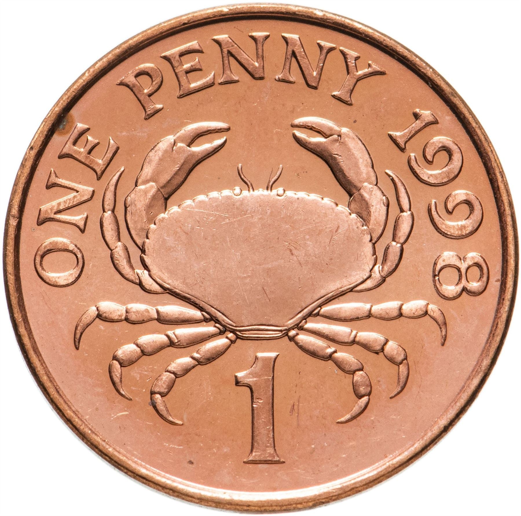 Guernsey Coin | 1 Penny | Queen Elizabeth II | Crab | KM89 | 1998 - 2012