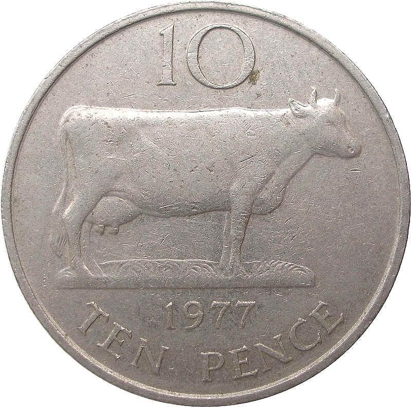 Guernsey Coin | 10 Pence | Queen Elizabeth II | Guernsey Cattle | KM30 | 1977 - 1984