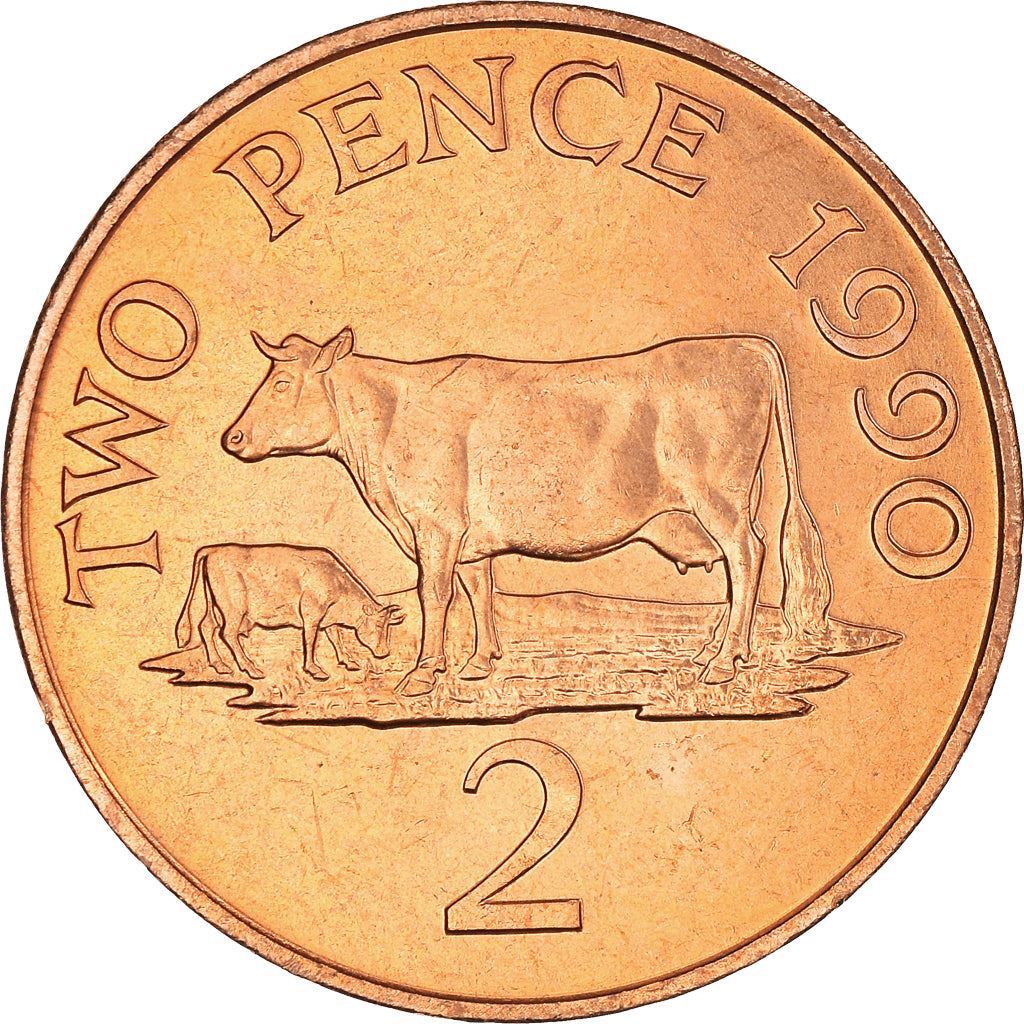 Guernsey Coin | 2 Pence | Queen Elizabeth II | Guernsey Cattle | KM41 | 1985 - 1990