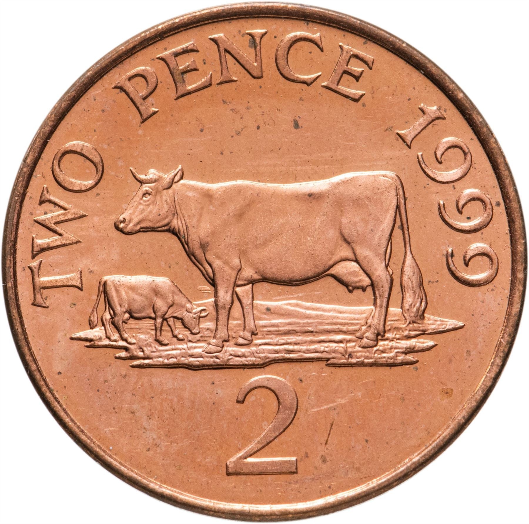 Guernsey Coin | 2 Pence | Queen Elizabeth II | Guernsey Cattle | KM96 | 1999 - 2012