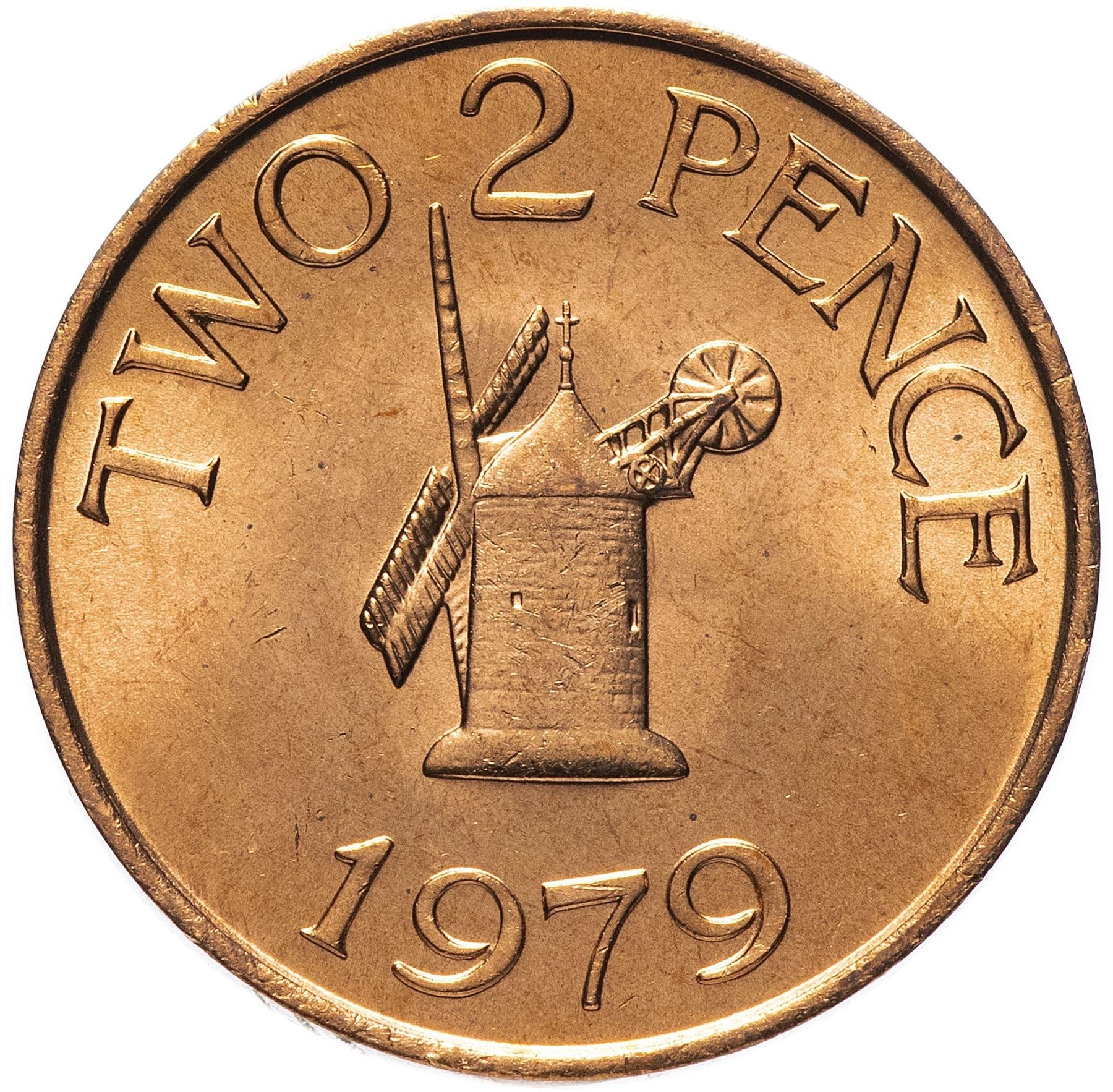 Guernsey Coin | 2 Pence | Queen Elizabeth II | Sark Windmill | KM28 | 1977 - 1981