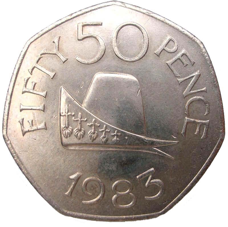 Guernsey Coin | 50 Pence | Queen Elizabeth II | King William I | KM34 | 1979 - 1984