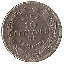 Honduras 10 Centavos Coin | Pyramid | Wreath | KM76.2 | 1954 - 1993