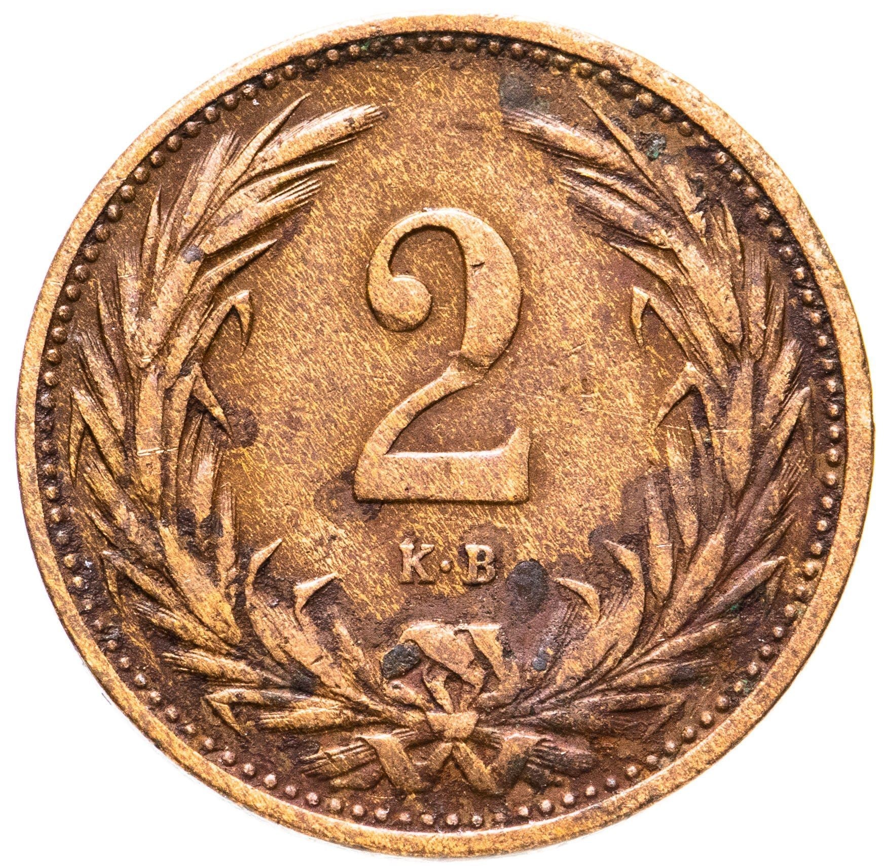 Hungary 2 Filler Coin | Franz Joseph I | Holy Crown | KM481 | 1892 - 1915