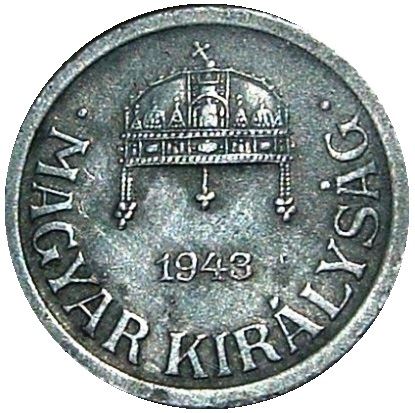 Hungary 2 Filler Coin | Miklos Horthy | Crown | KM519 | 1943 - 1944