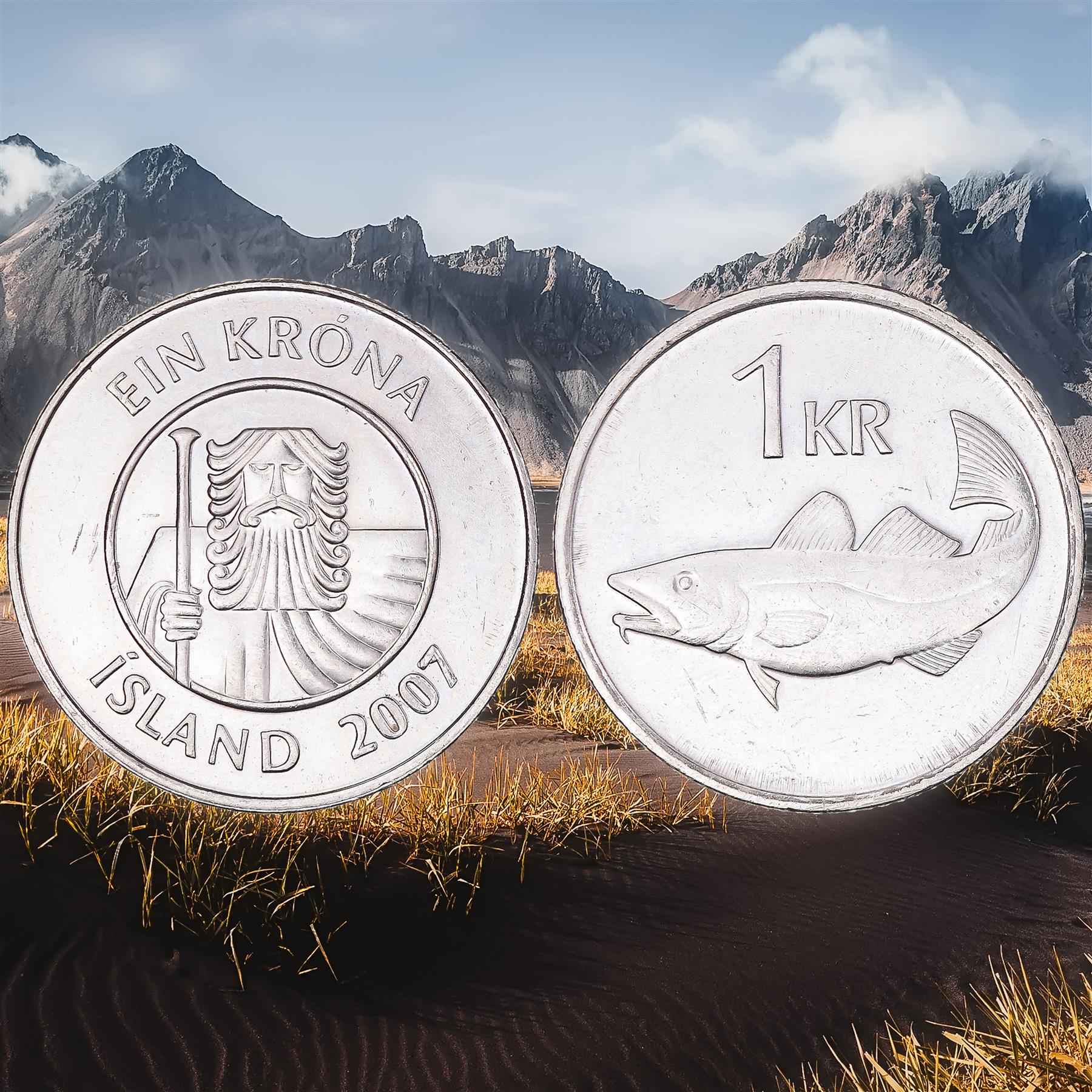 Iceland | 1 Krona | 100 Coins | Giant Bergrisi | Cod Fish | Nordic Giant | 1989 - 2011