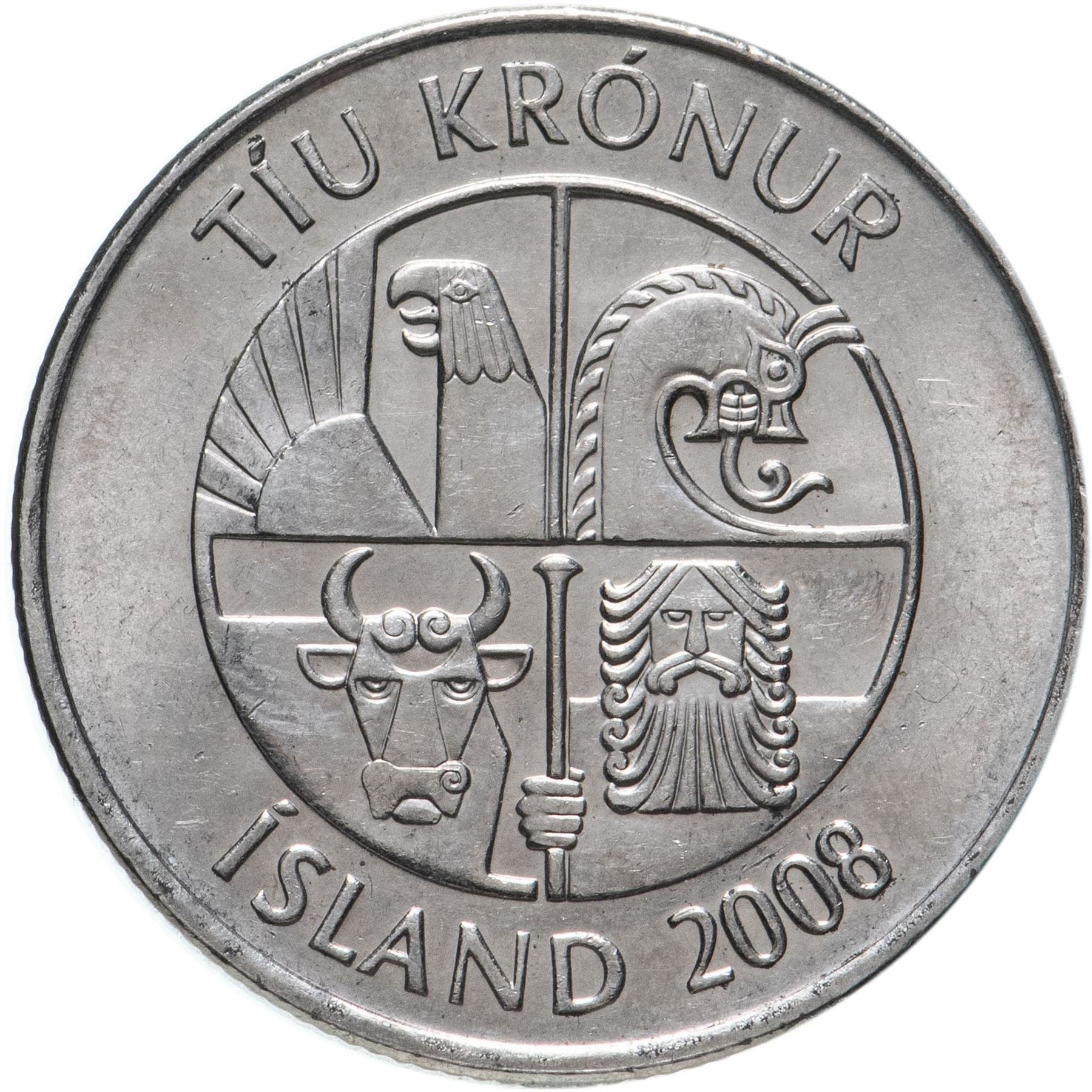 Iceland | 10 Kronur | 100 Coins | Eagle Gammur | Capelin Fish | Icelandic Mythology | 1996 - 2008