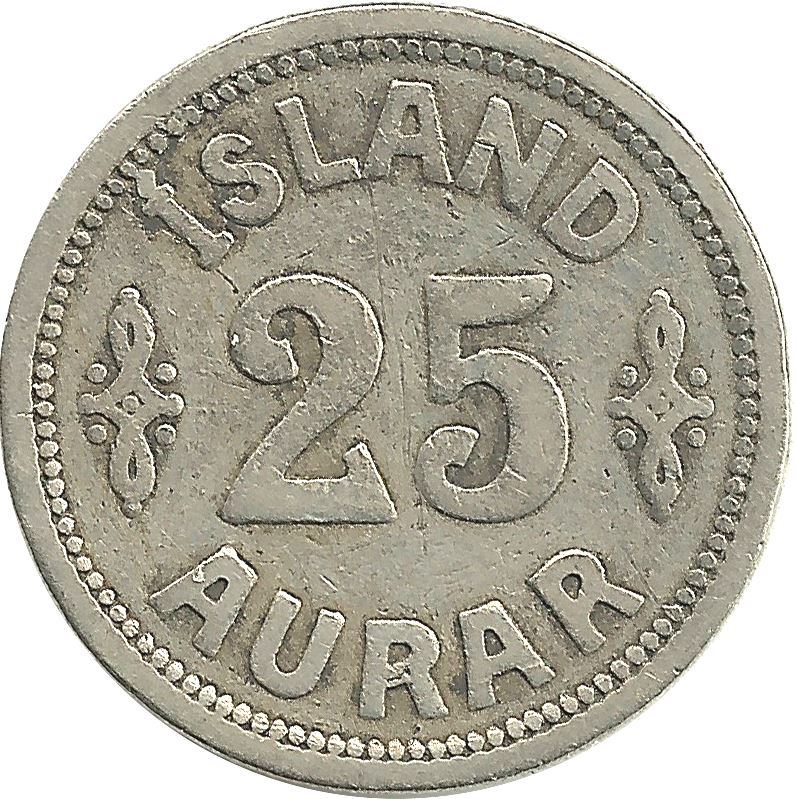 Iceland 25 Aurar Coin | King Christian X | KM2 | 1922 - 1940