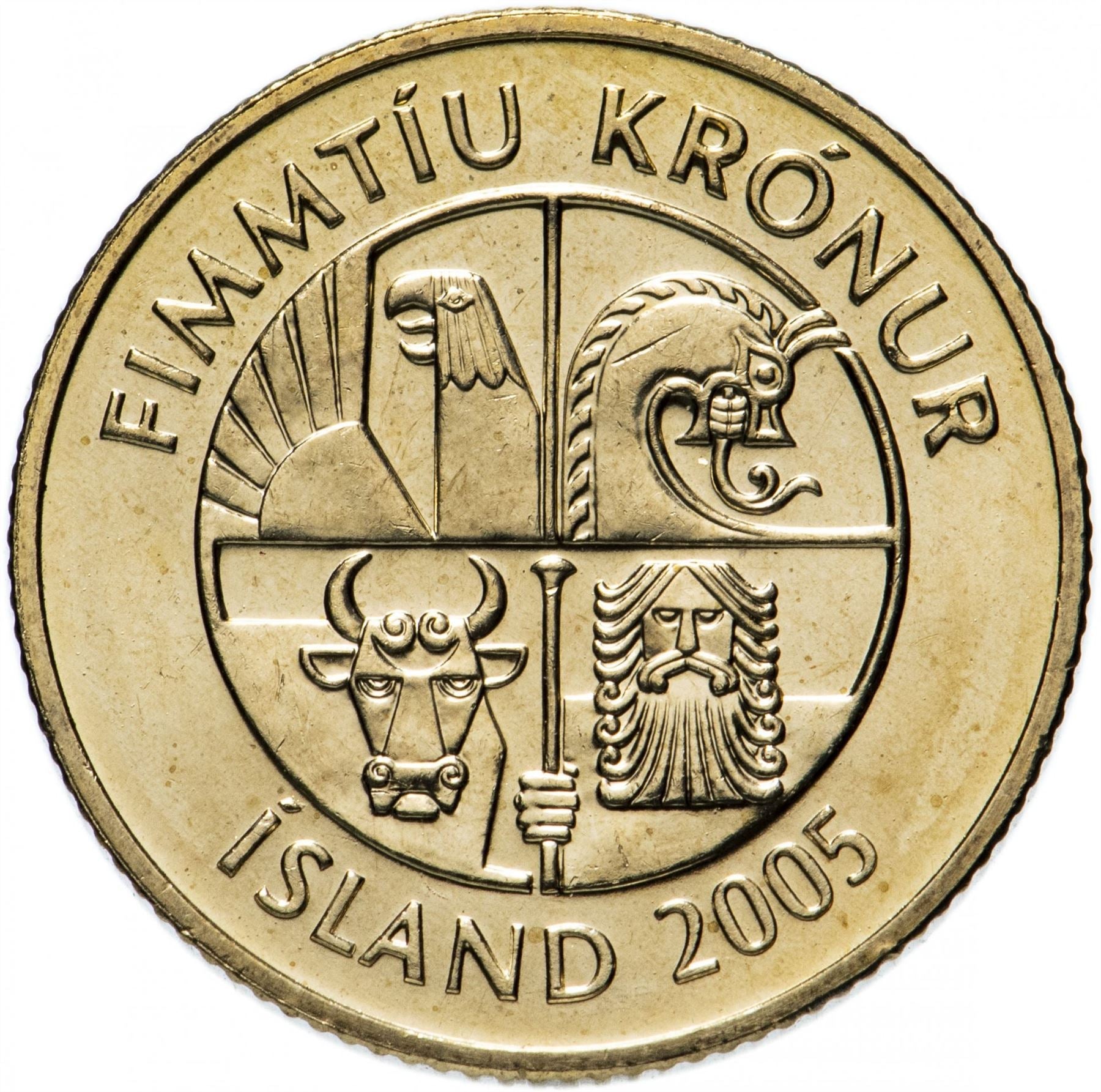 Iceland 50 Kronur Coin | Bull Grioungur | Eagle Gammur | Dragon Dreki | Giant Bergrisi | Crab | KM31 | 1987 - 2005