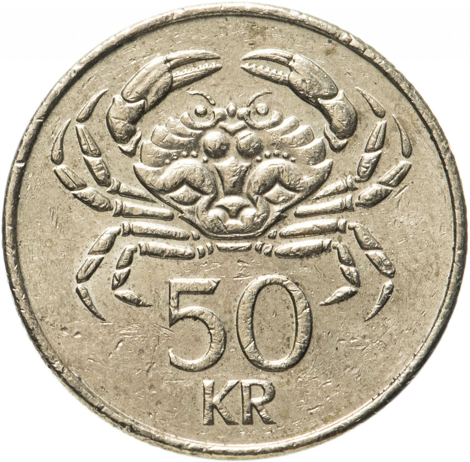 Iceland 50 Kronur Coin | Bull Grioungur | Eagle Gammur | Dragon Dreki | Giant Bergrisi | Crab | KM31 | 1987 - 2005