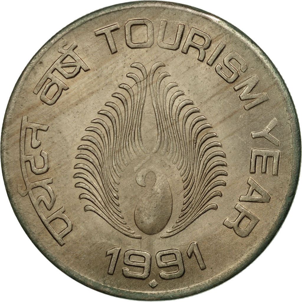 India | 1 Rupee Coin | Tourism Year | Km:91 | 1991