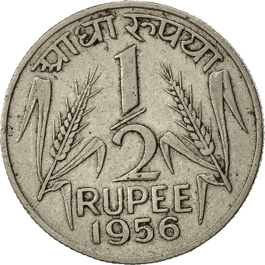 India | 1/2 Rupee Coin | Ashoka lion | Km:6 | 1950 - 1956