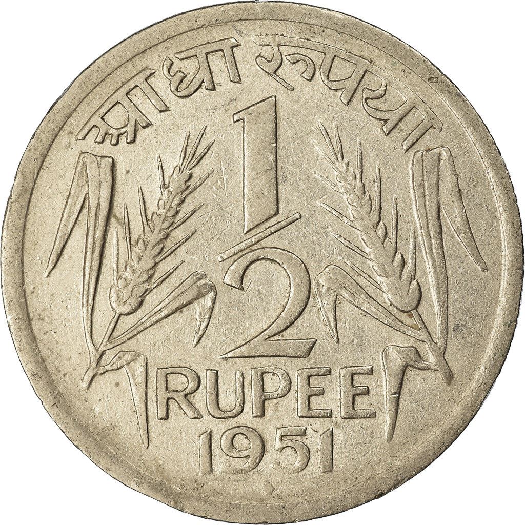 India | 1/2 Rupee Coin | Ashoka lion | Km:6 | 1950 - 1956