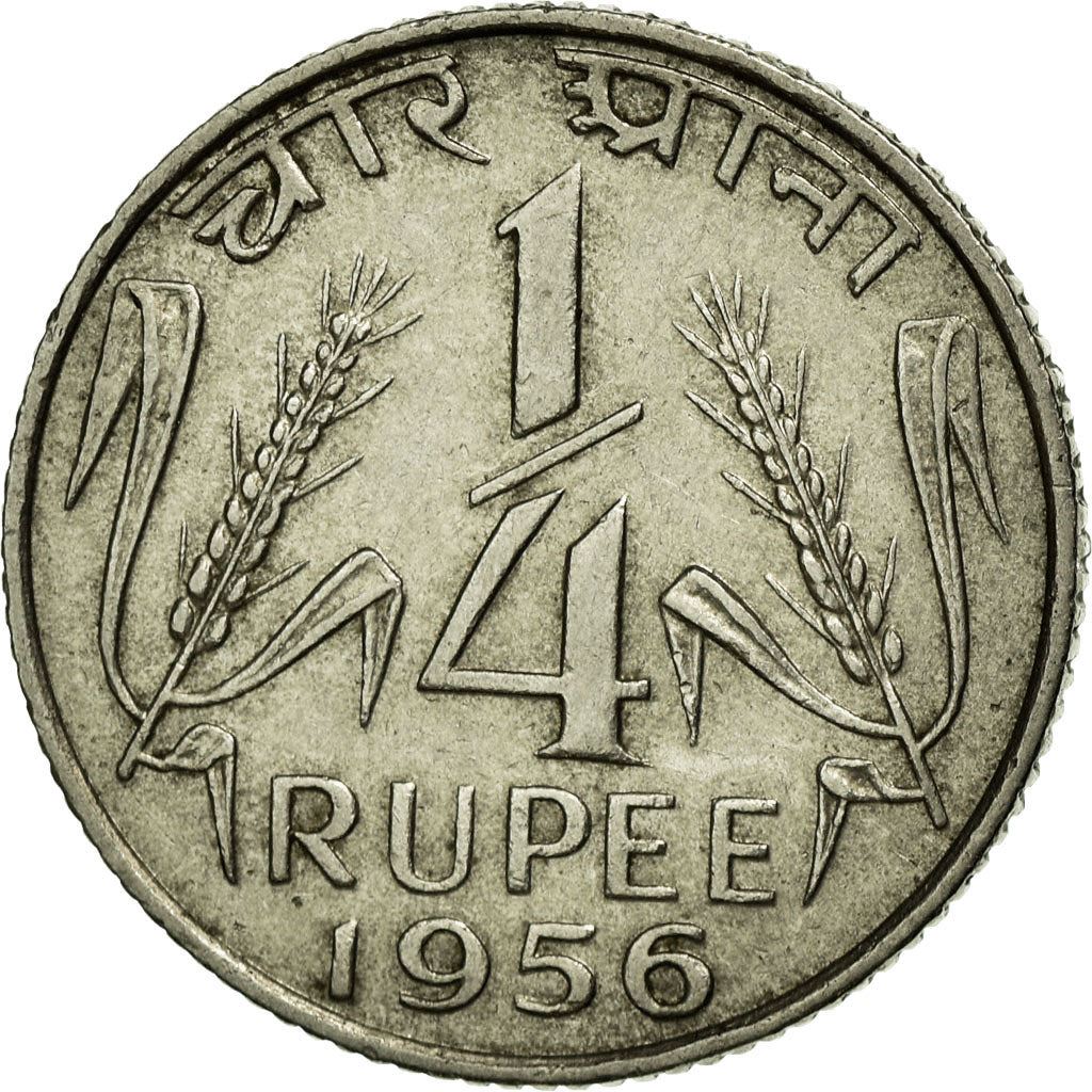 India | 1/4 Rupee Coin | Ashoka lion | Km:5.3 | 1954 - 1956