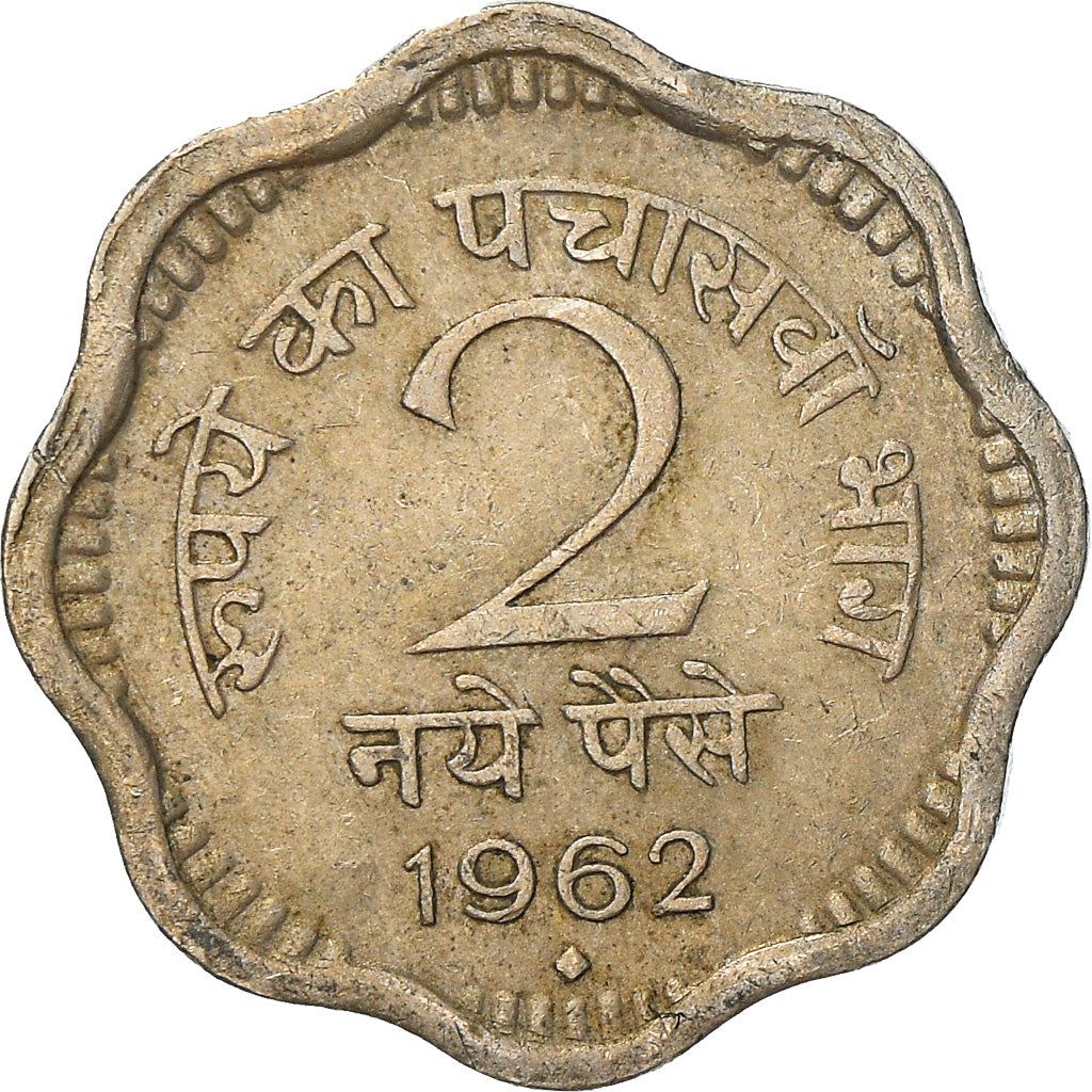 India | 2 Naye Paise Coin | Ashoka lion | Km:11 | 1957 - 1963