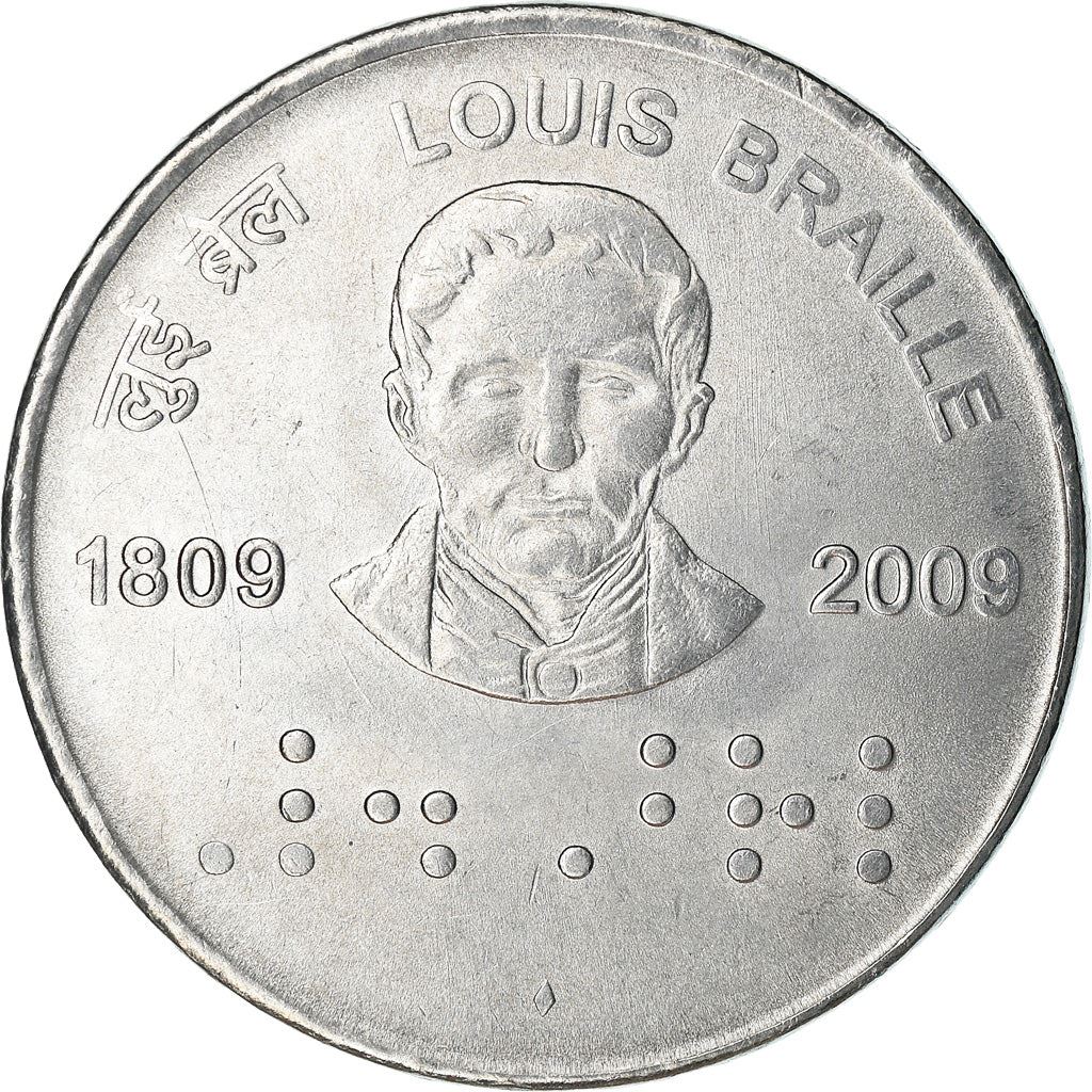 India | 2 Rupees Coin | Louis Braille | Km:368 | 2009