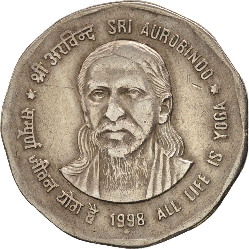 India | 2 Rupees Coin | Sri Aurobindo | Km:131 | 1998