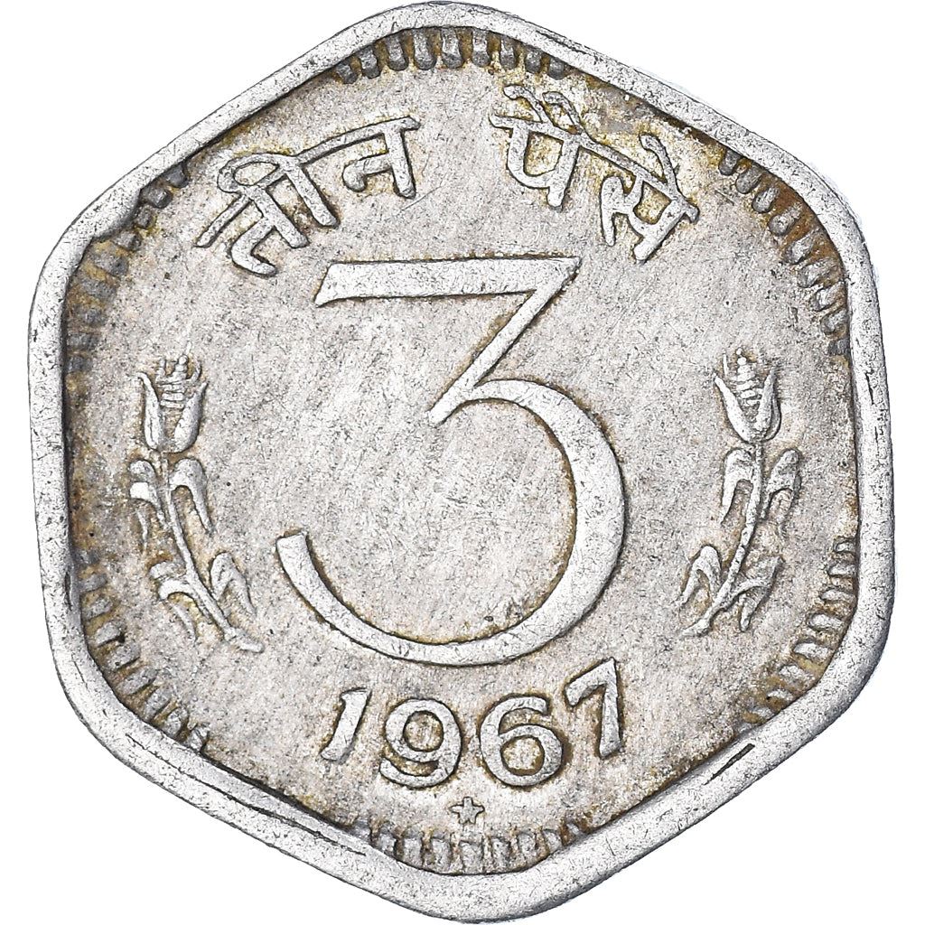 India | 3 Paise Coin | Ashoka Lion | Km:14.1 | 1964 - 1967