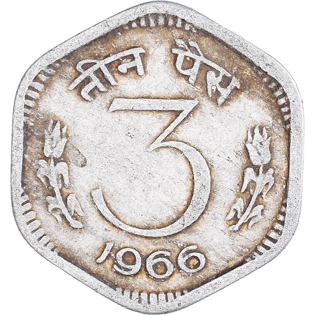 India | 3 Paise Coin | Ashoka Lion | Km:14.1 | 1964 - 1967