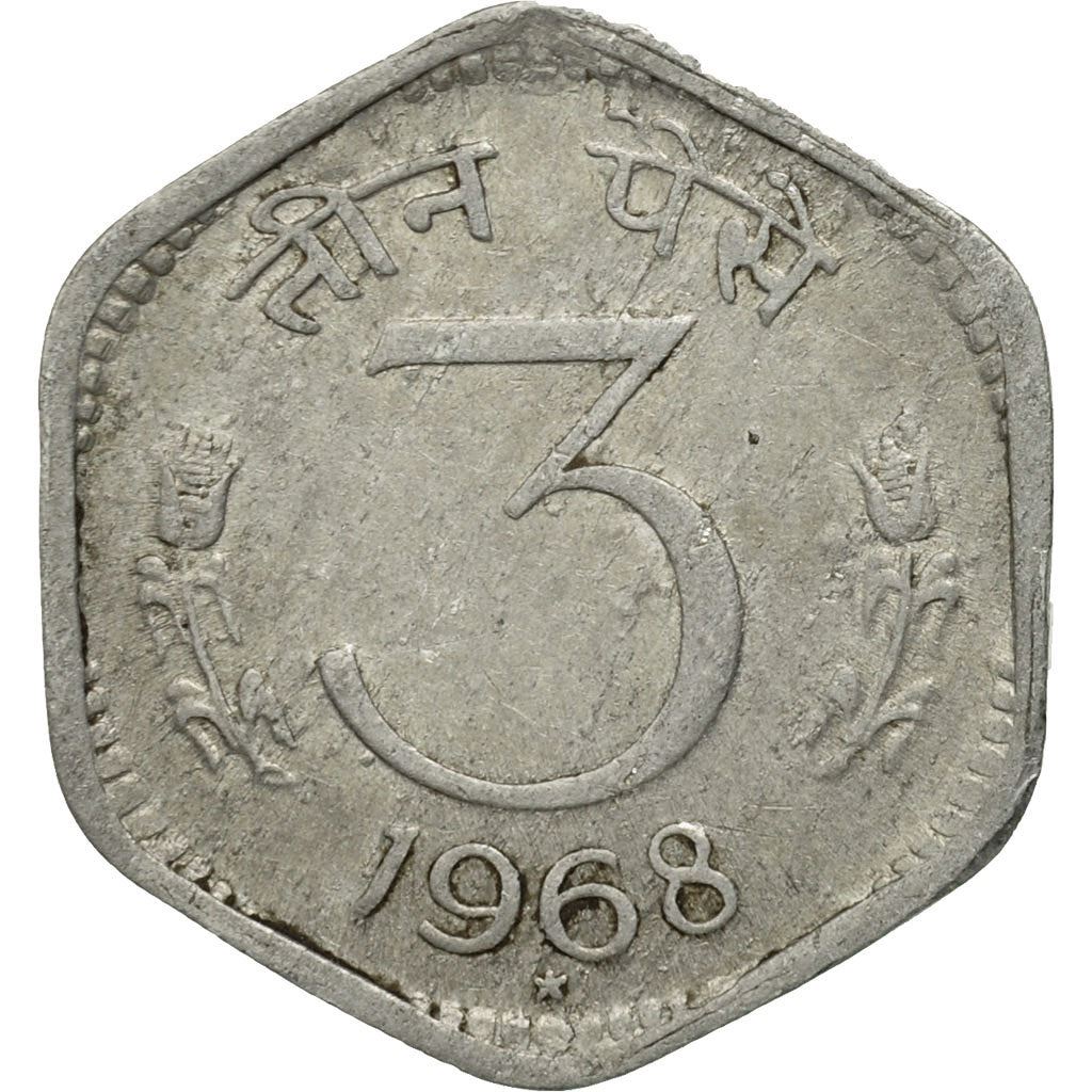 India | 3 Paise Coin | Ashoka Lion | Km:14.2 | 1968 - 1971