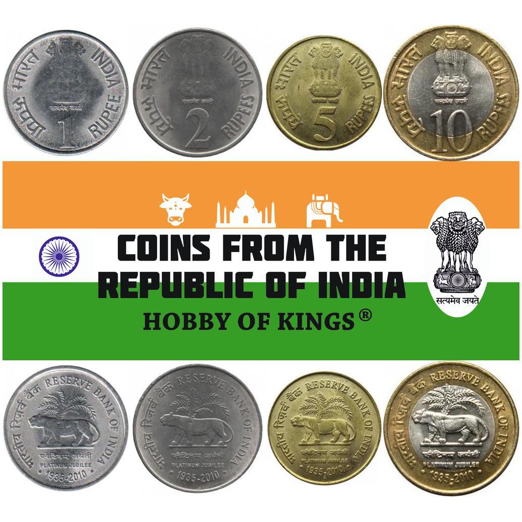 India | 4 Coin Set | 1 Rupee 2 5 10 Rupees | 2010