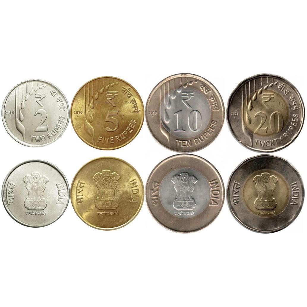 India | 4 Coin Set | 2 5 10 20 Rupees | 2019 - 2022