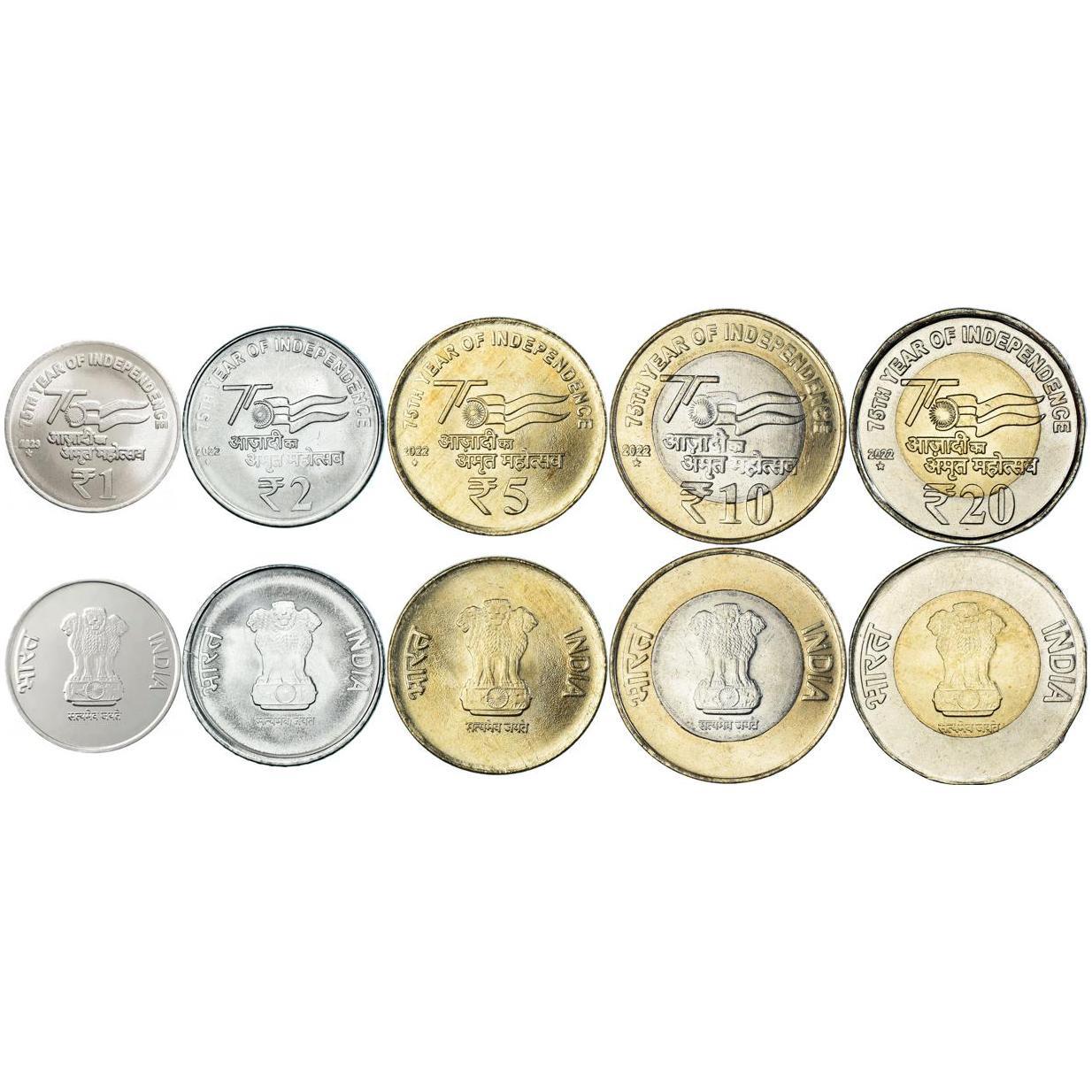 India | 5 Coin Set | 1 Rupee 2 5 10 20 Rupees | 2021 - 2024