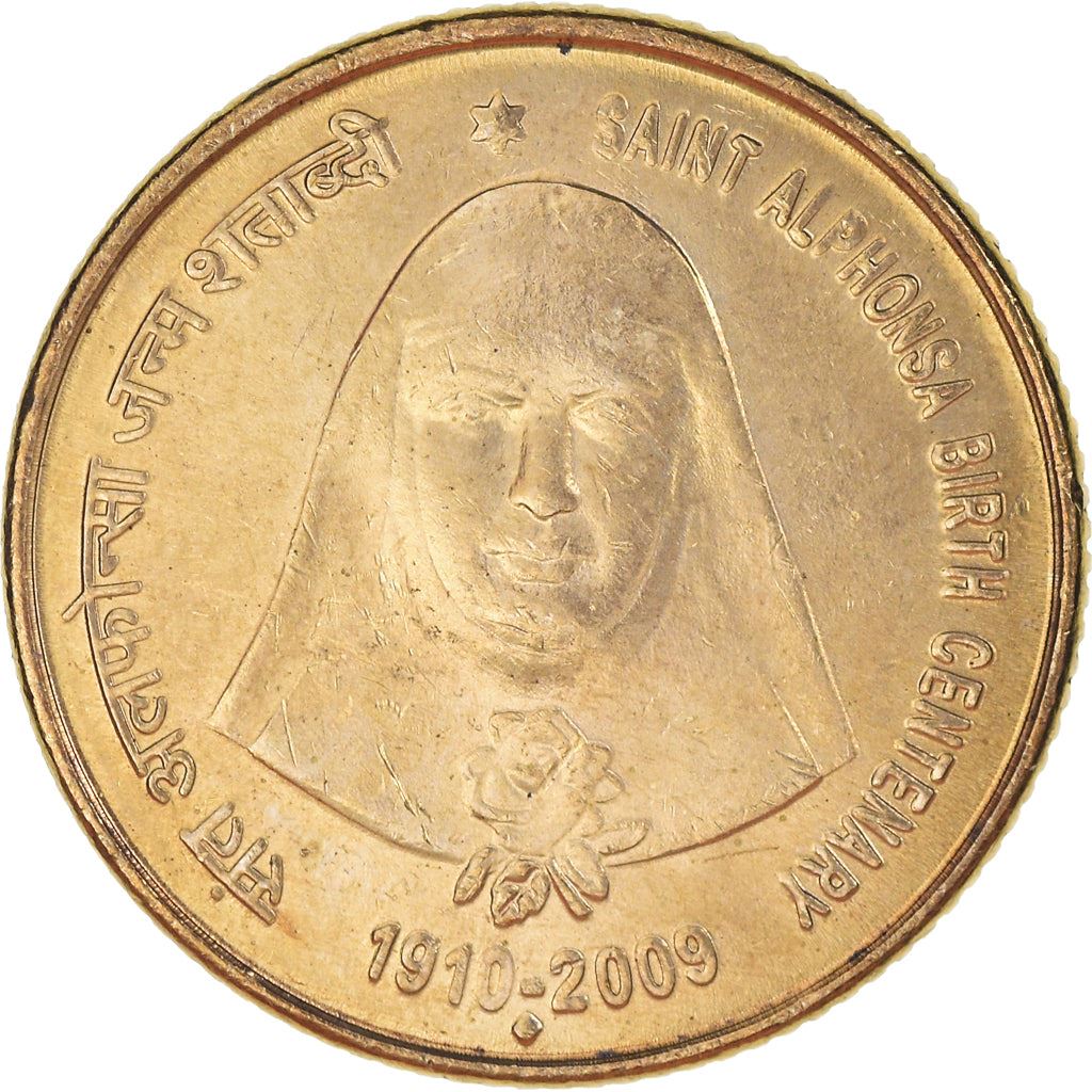 India | 5 Rupees Coin | Saint Alphonsa | Km:365 | 2009