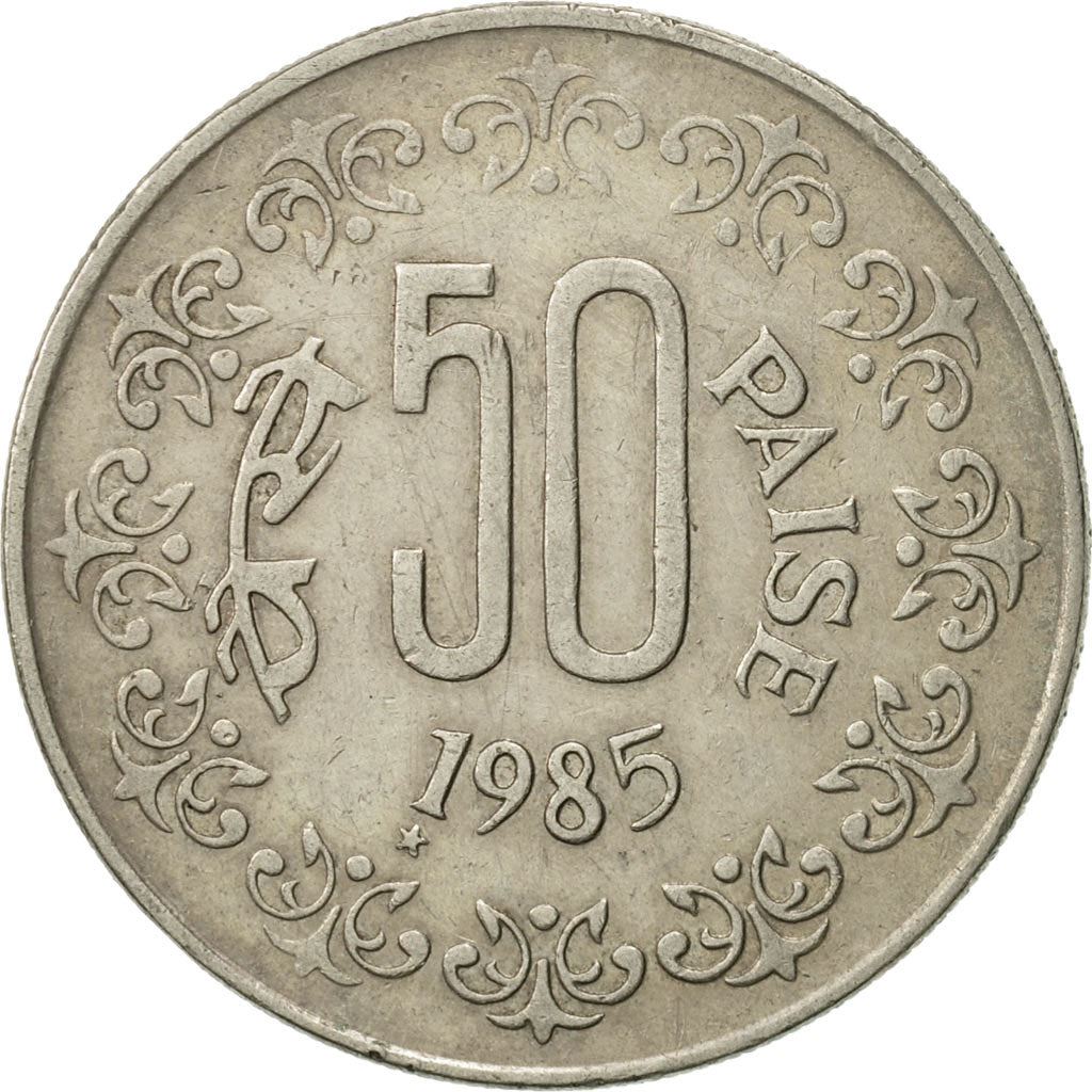 India | 50 Paise Coin | Floral wreath | Km:65 | 1984 - 1990