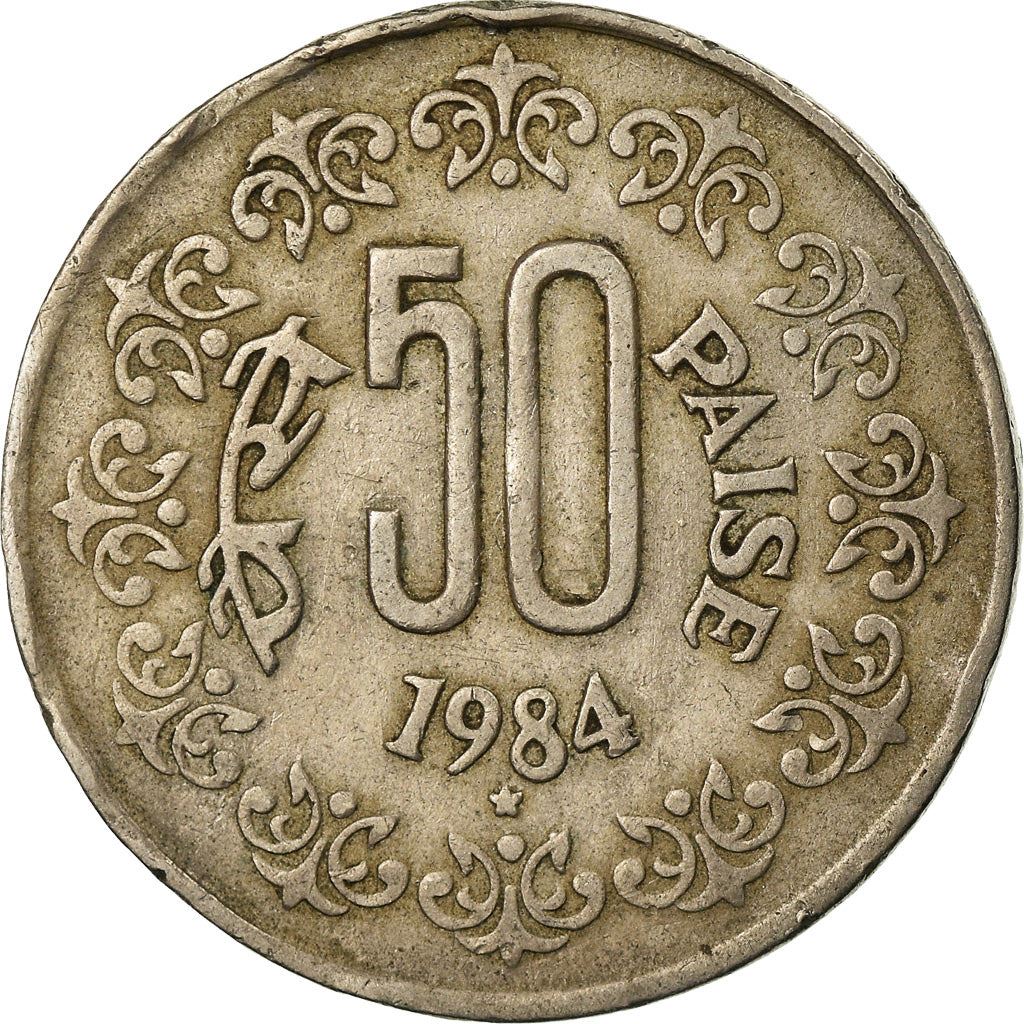 India | 50 Paise Coin | Floral wreath | Km:65 | 1984 - 1990