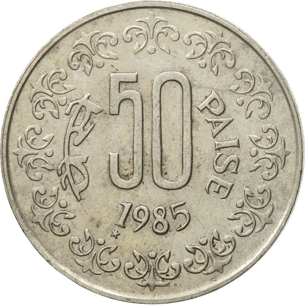 India | 50 Paise Coin | Floral wreath | Km:65 | 1984 - 1990