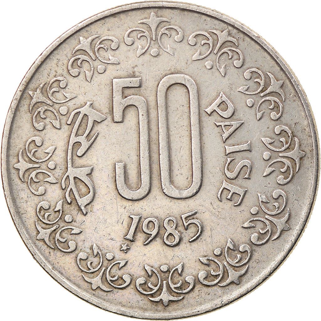 India | 50 Paise Coin | Floral wreath | Km:65 | 1984 - 1990