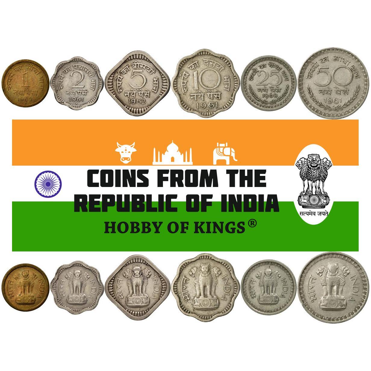 India | 6 Coin Set | 1 Naya 2 Naye 5 Naye 10 Naye 25 Naye 50 Naye Paisa | 1957 - 1963