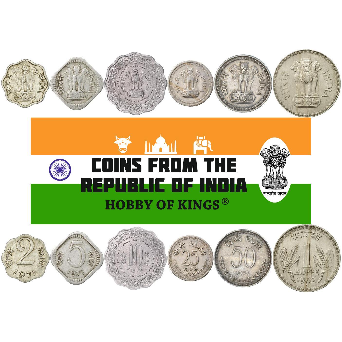 India | 6 Coin Set | 2 5 10 25 50 Paise 1 Rupee | 1971 - 1984