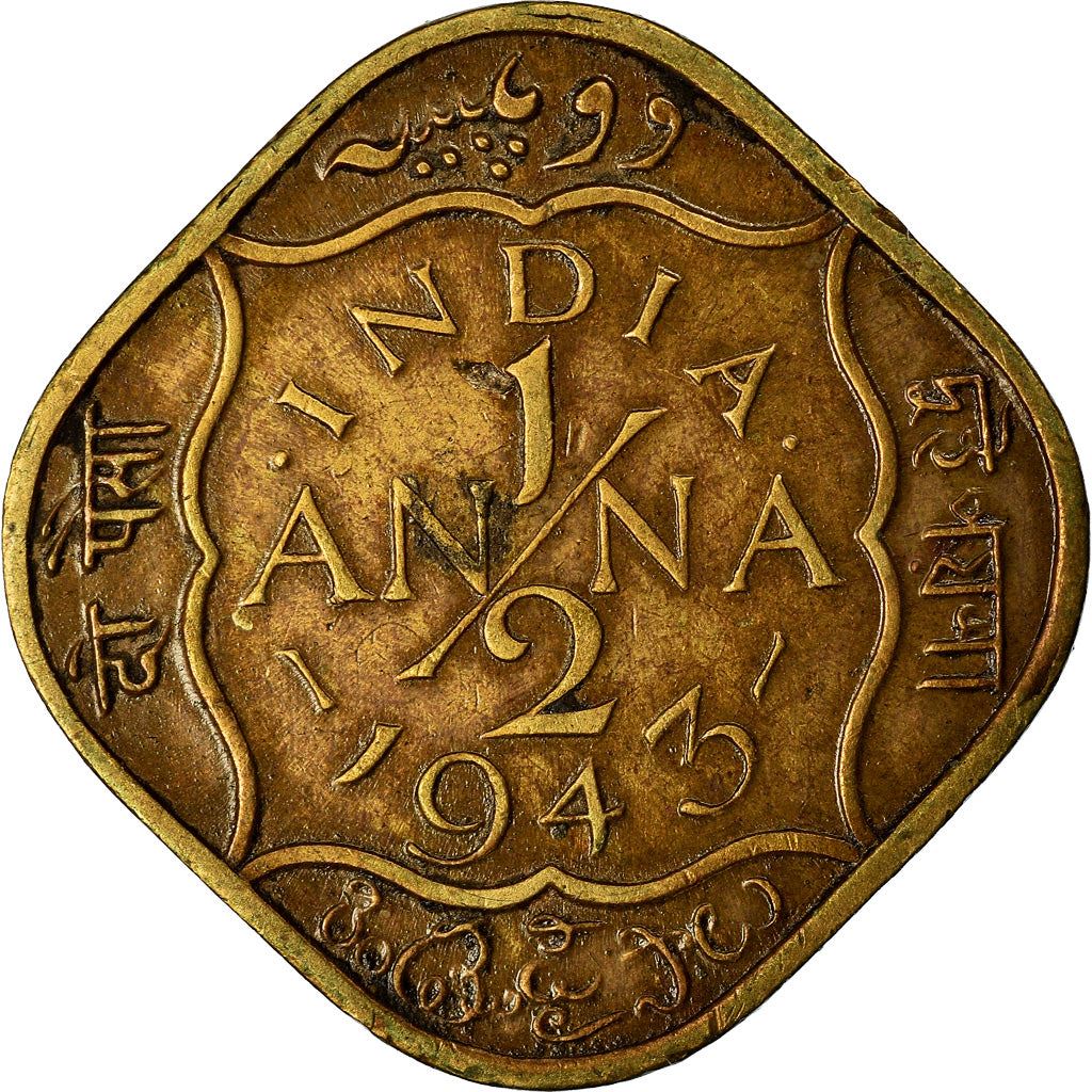 India - British | 1/2 Anna Coin | King George VI | Km:534B | 1942 - 1945